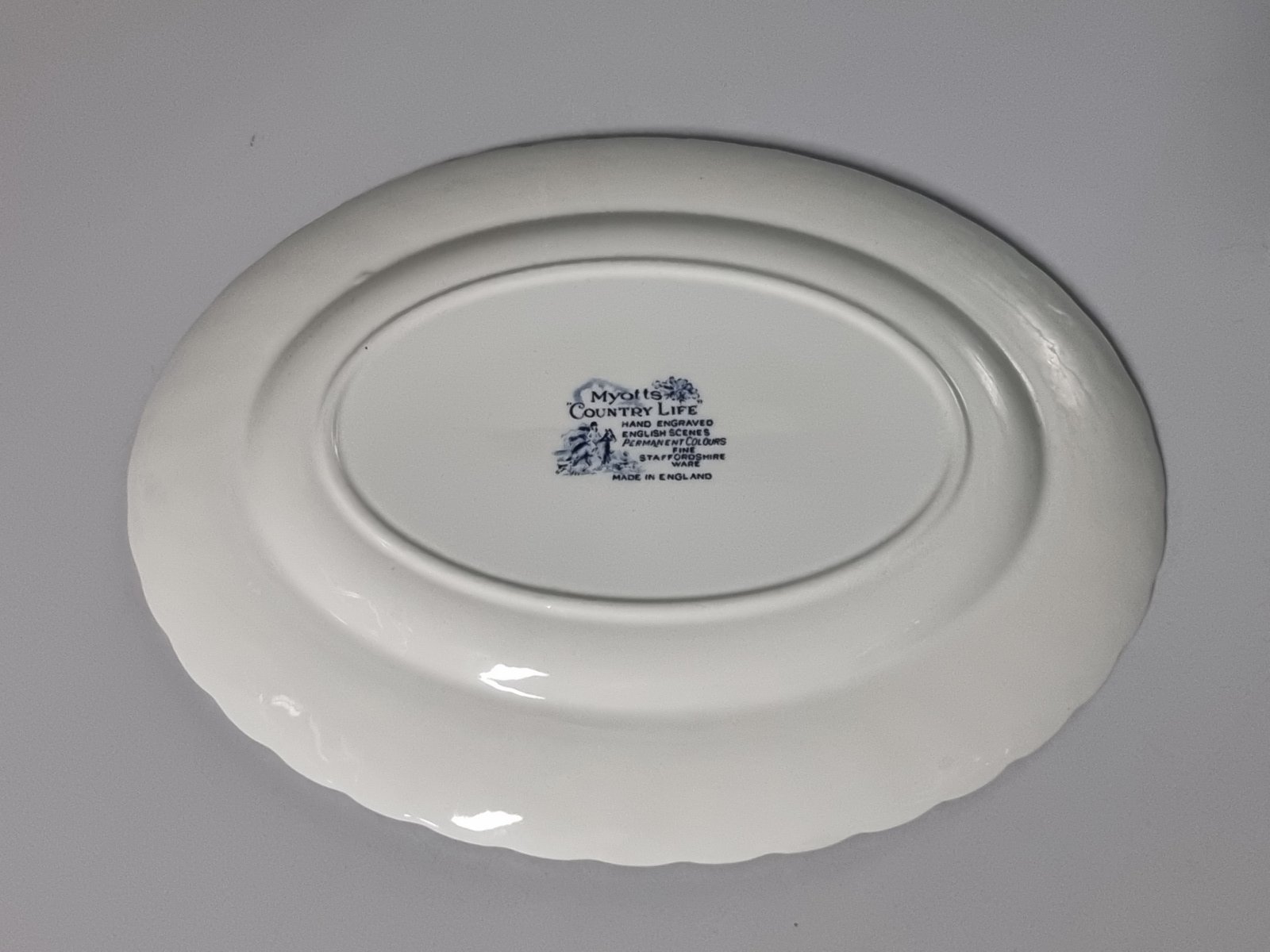 Engels blauw Jachtservies Myott's Country Life ovale schaal 29,5 cm