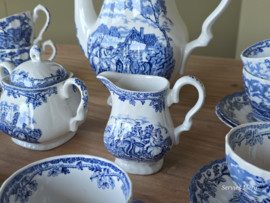 Engels blauw Jachtservies Myott's Country Life koffieservies theeservies 8 personen
