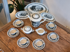 Boerenhoeve Zwart Societe Ceramique compleet koffieservies theeservies 6 personen