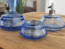Glas Vintage Kaptafel setje donkerblauw 3 delig