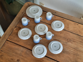 Vintage Porsgrund Norway blauw set 5x Kop en schotel en Serveerbordje