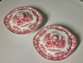 Engels rood Coaching Scenes by Johnson Bros set 2x dekschaal terrine