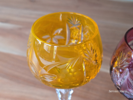 Boheems Kristal Glas set (4) van 2x op hoge voet 19,5 cm kleur: rose en oranje