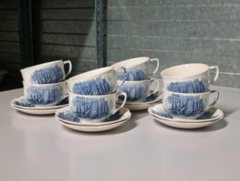 Engels blauw Johnson Bros Haddon Hall set 8x Kop en schotel