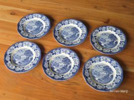 Engels blauw Royal Warwick Lochs of Schotland set 6x ontbijtbord 20 cm