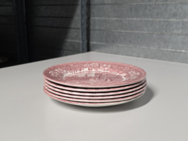 Engels rood Coaching Taverns Royal Tudor Ware Staffordshire set 6x ontbijtbord 20 cm