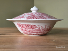 Engels rood Enoch Wedgwood Dickens Coaching Days dekschaal terrine