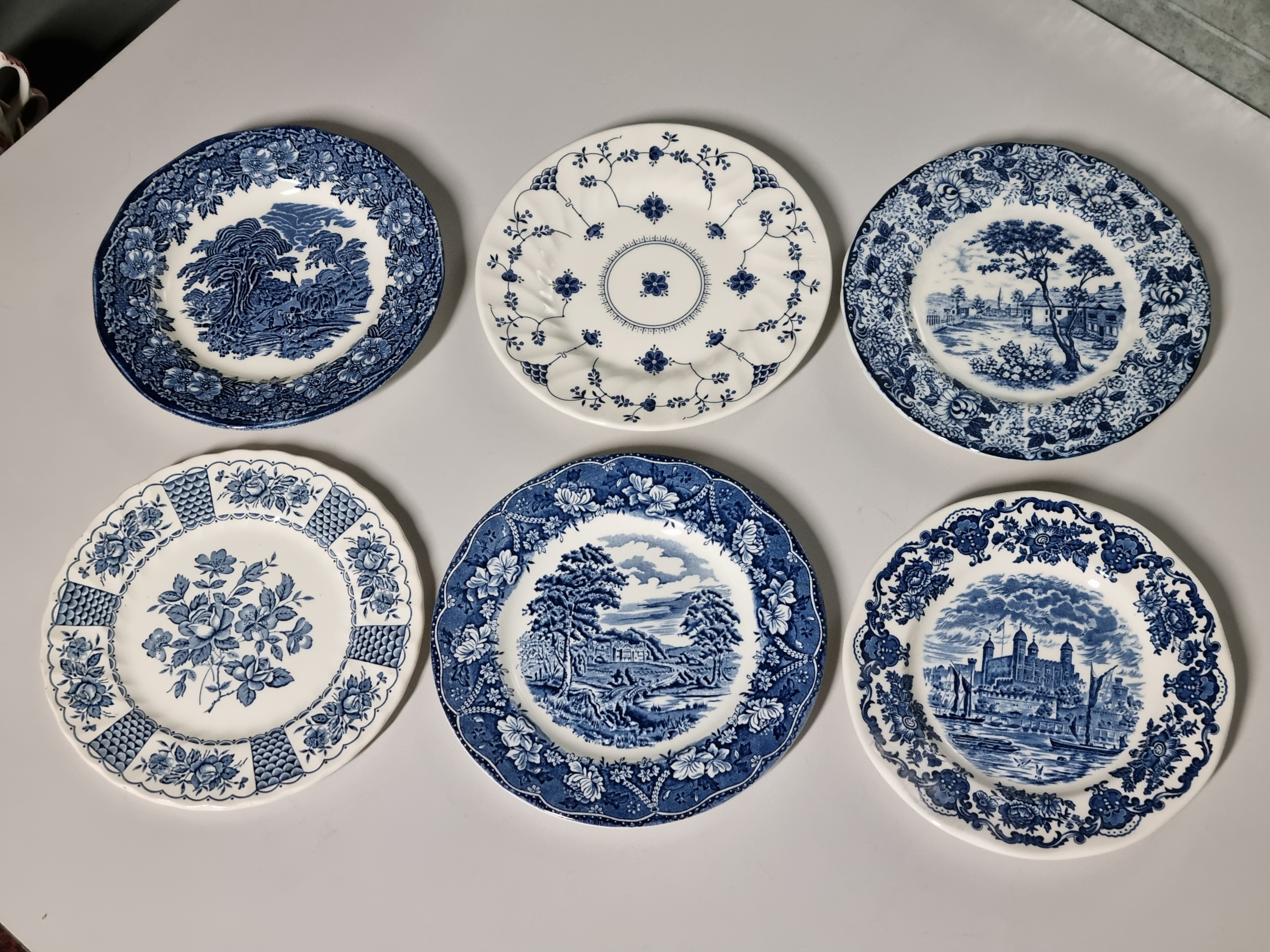 Engels blauw Set 6x mix & match ontbijtbordje dessertbordje 20 cm