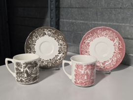Engels bruin Meakin Stratford Stage set 2x kop en schotel (bruin en rood)