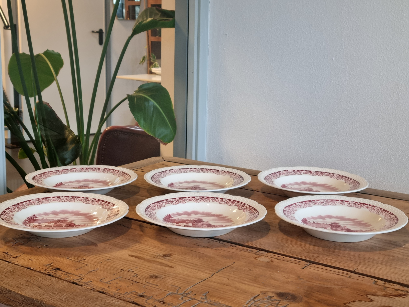 Boerenhoeve Rood Societe Ceramique set 6x diep pasta curry bord 24 cm