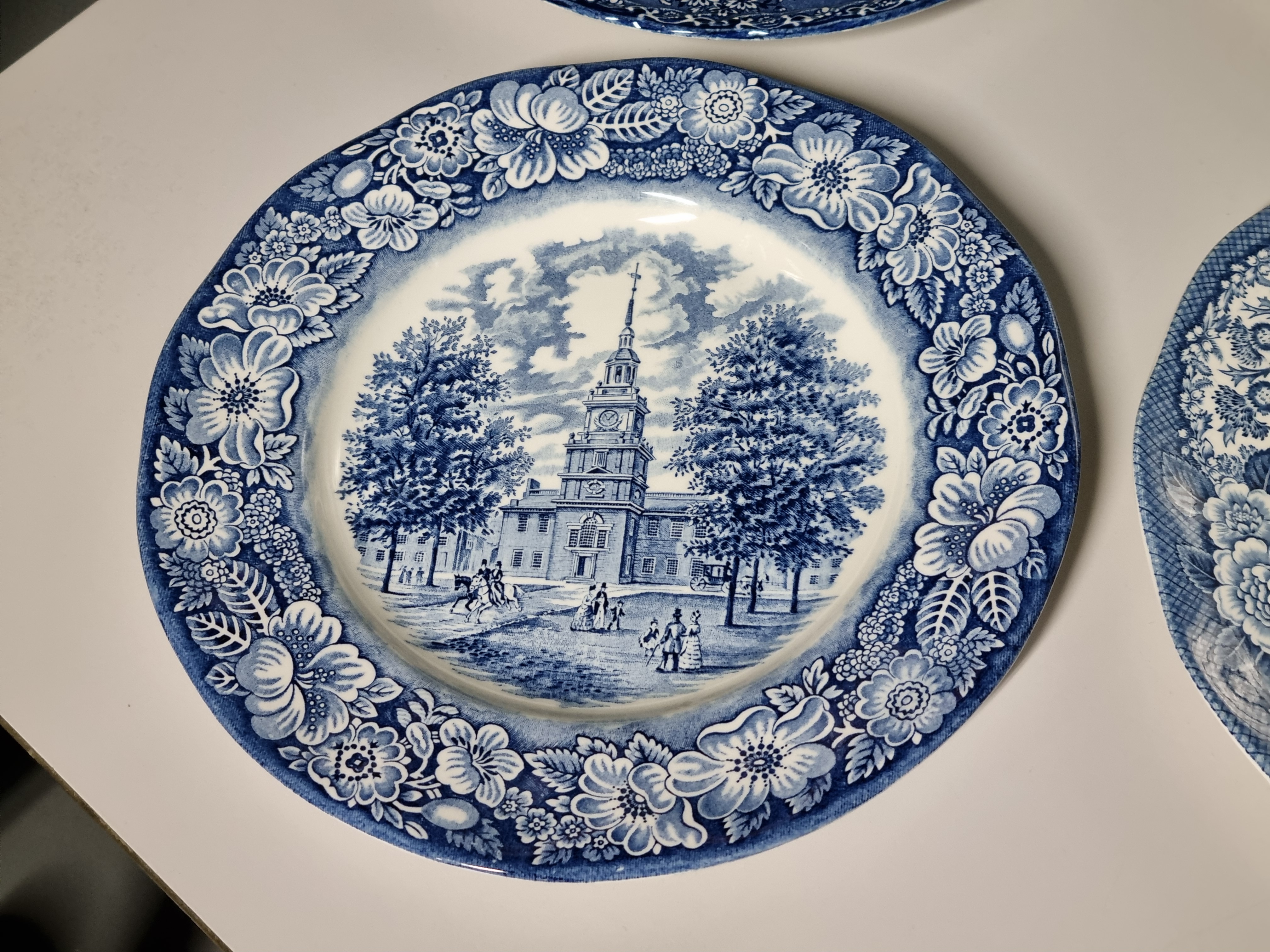 Verkocht = Engels blauw Set 6x mix & match plat dinerbord 25 cm