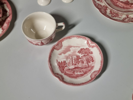 Engels rood Johnson Bros Old Britain Castles Ontbijtservies 6 personen