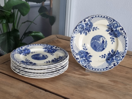 Peacock blauw Societe Ceramique set 8x Ontbijtbordje 21,5 cm met craquele (creme)