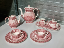 Engels rood Palissy River Scenes Ontbijtservies 2-pers.