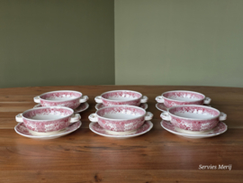 Villeroy en Boch Burgenland rood set 6x soepkom met schotel (stapelbaar oortje)