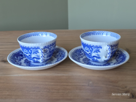 Engels blauw Woods Burslem England Seaforth set 2x Thee kop en schotel