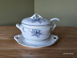 Meibloem Petrus Regout soepterrine met onderbord en lepel (hoekig model)