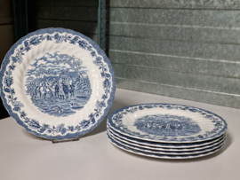 Engels blauw Jachtservies Myott's Country Life set 6x grote platte dinerborden 27 cm