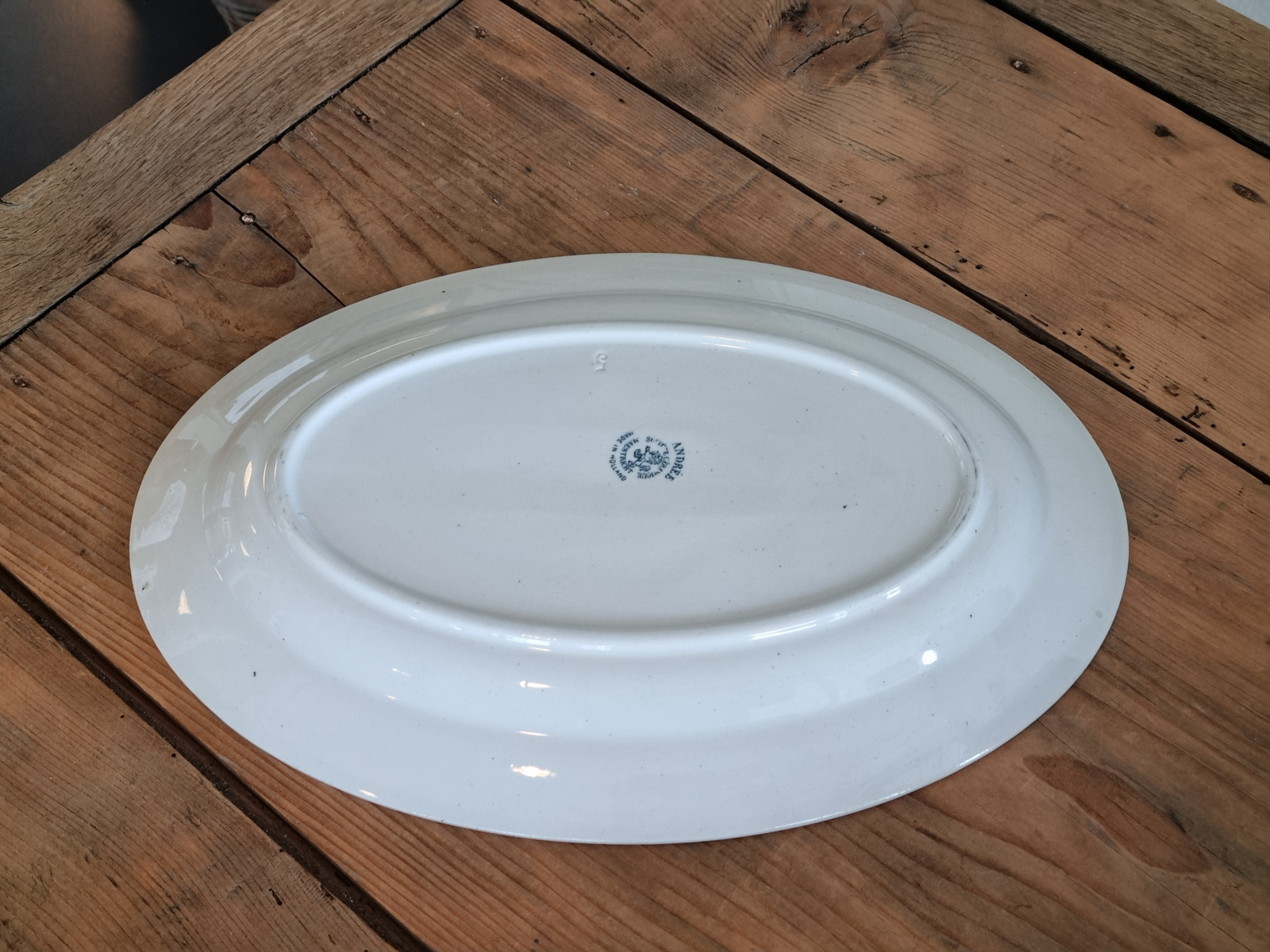 Societe Ceramique Andree petrol ovale schaal 34,5 cm