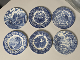 Engels blauw Mix & Match Set 6x ontbijtbord 19,5 - 20,5 cm
