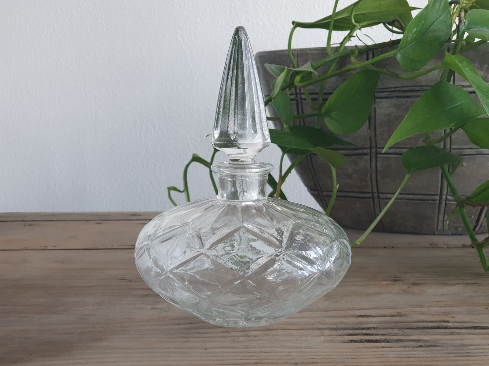 Glas Vintage merk Sia set 2x bolle Karaf