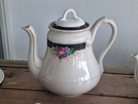Societe Ceramique zwart met paarse bloem Koffie/thee servies 12-pers.
