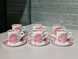 Engels rood Meakin Romantic England set 6x Kop en schotel