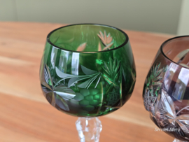 Boheems Kristal Glas set (1) van 2x op hoge voet 19,5 cm kleur: groen paars