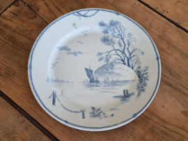Verkocht = Petrus Regout Marines donkerblauw plat dinerbord 23,5 cm (rond model, zonsondergang)