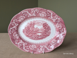 Engels rood Enoch Wedgwood River Scene ovale schaal 35,5 cm