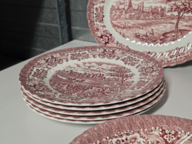 Engels rood British Anchor Olde Country Castles compleet servies 5 personen