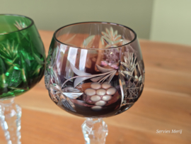 Boheems Kristal Glas set (1) van 2x op hoge voet 19,5 cm kleur: groen paars
