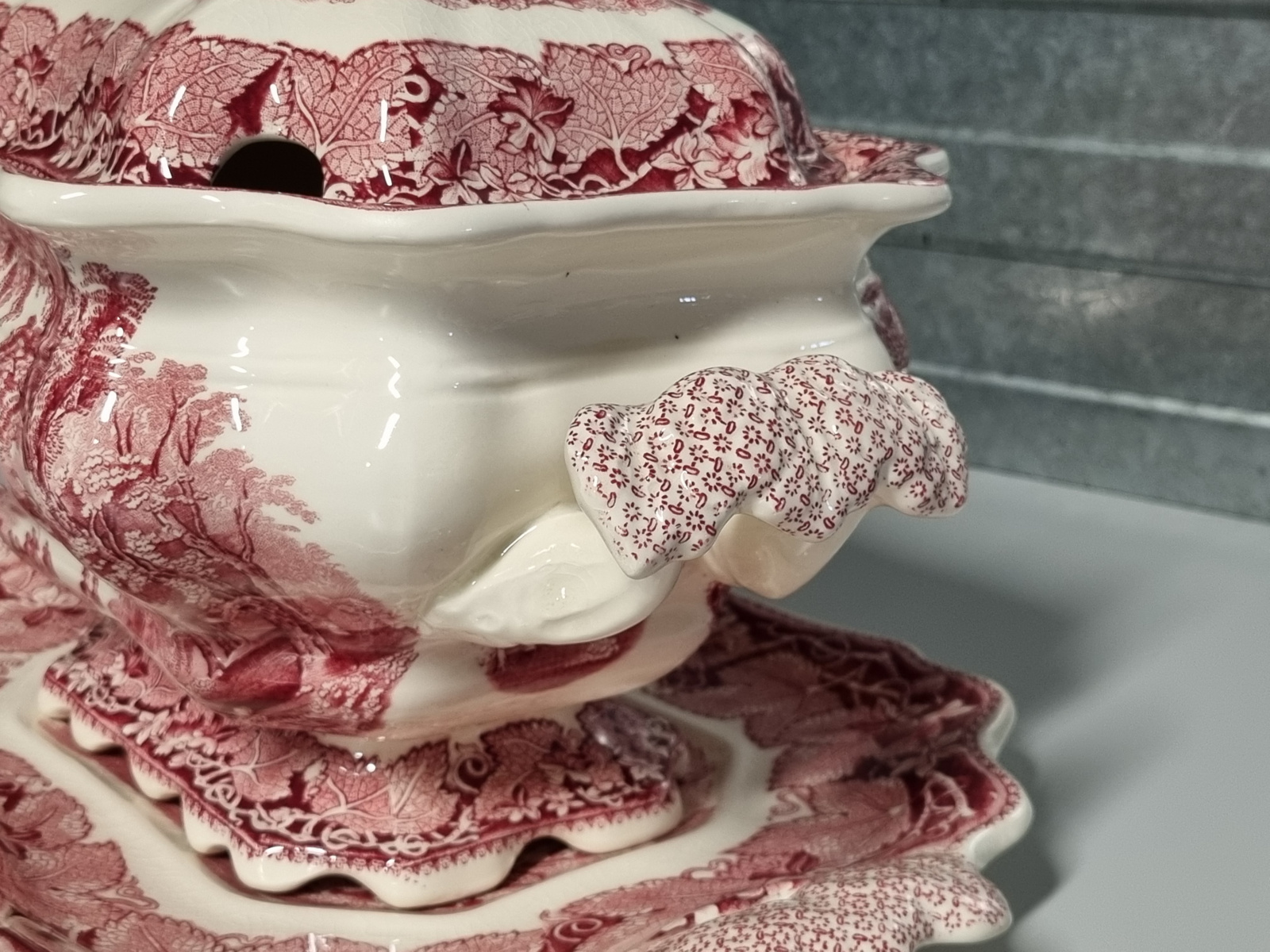 Engels Mason's Vista rood robuuste Soepterrine met onderschotel