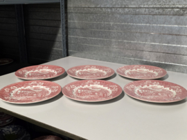 Engels rood Coaching Taverns Royal Tudor Ware Staffordshire set 6x plat dinerbord 25 cm