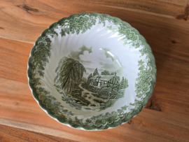 Engels groen Myott The Brook hoge ronde schaal 21 cm