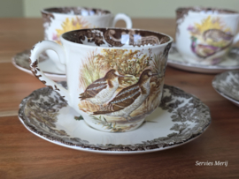 Engels Palissy Game Series set 4x koffie kop en schotel (afb. fazant - snip)