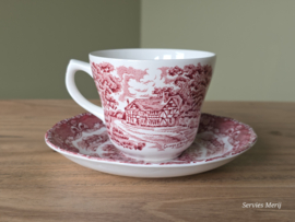 Engels rood Grindley Country Inns Koffie kopje met schotel (bloem binnenkant)