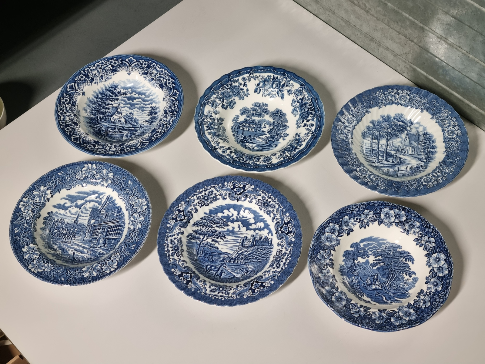 Engels blauw Set 6x mix & match diep pasta curry bord 23 cm