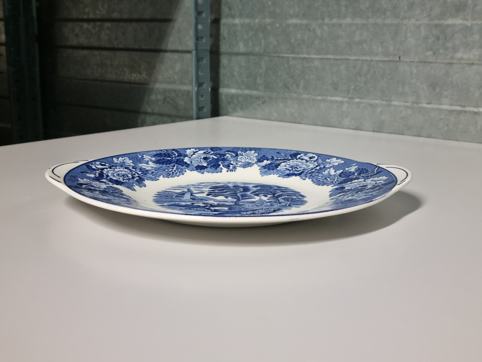 Engels blauw Woods Ware ronde schaal met greepjes 24 cm