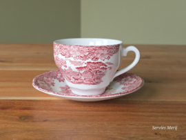 Engels rood Enoch Wedgwood Woodland Kop en schotel (witte binnenkant -2)