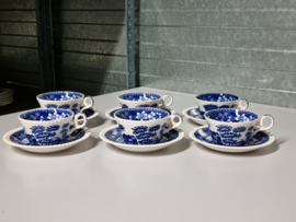 Engels Copeland Spode's Tower blauw set 6x Thee Kop en schotel