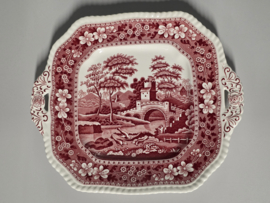 Engels Copeland Spode's Tower rood vierkant schaal met greepjes 28 cm