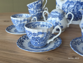 Engels blauw Jachtservies Myott's Country Life koffieservies theeservies 8 personen