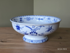 Potiche blauw Petrus Regout hoge ronde schaal op voet 28 cm