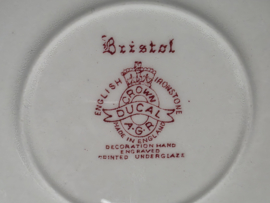 Engels rood Crown Ducal Bristol set 6x gebaksbordje 17,5 cm