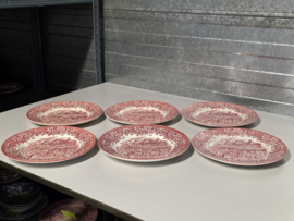 Engels rood 17th Century England Royal Tudor Ware Staffordshire set 6x plat dinerbord 25,5 cm