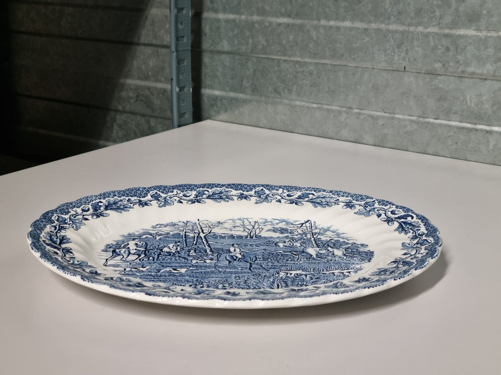 Engels blauw Jachtservies Myott's Country Life ovale schaal 29,5 cm