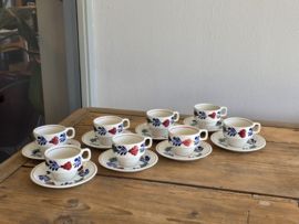 Boerenbont Boch set 8x stapel kop en schotel model Ilona (zwart stempel)