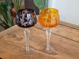 Boheems Kristal Glas set van 2x op hoge voet 19,5 cm kleur Grapes