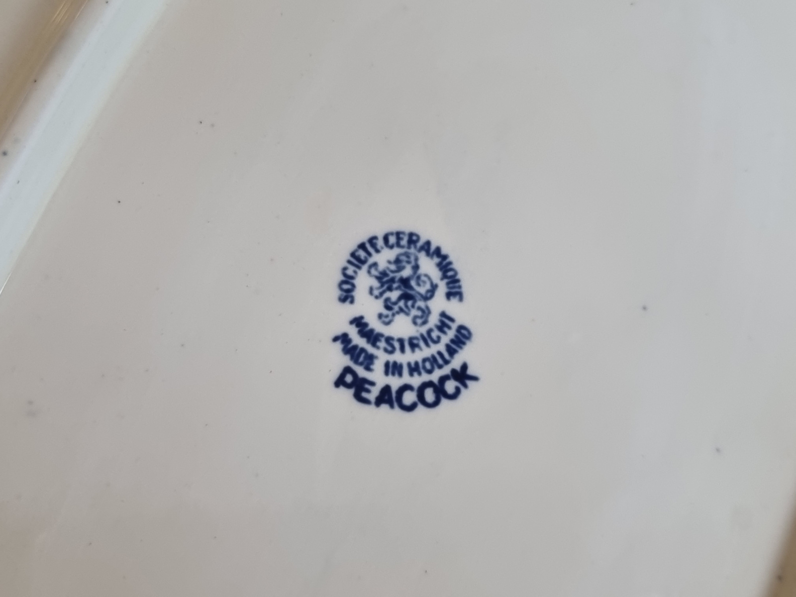 Peacock blauw Societe Ceramique ovale schaal met greepjes 38 cm